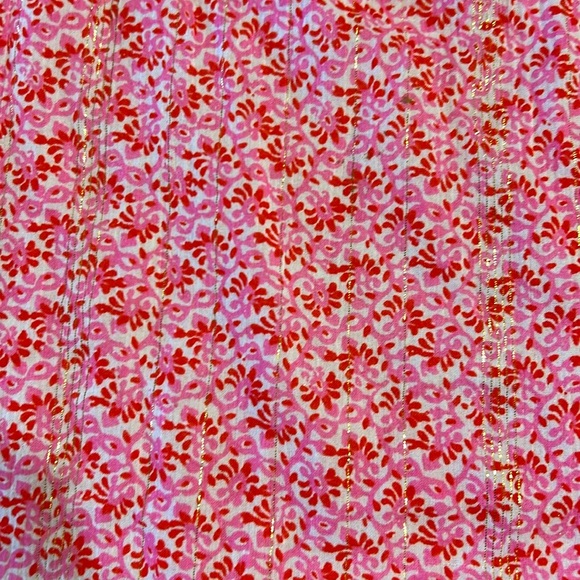 LOFT Pink Floral Shimmer Blouse Women’s Small Popover Top Puff Sleeve‎         J - Picture 10 of 13